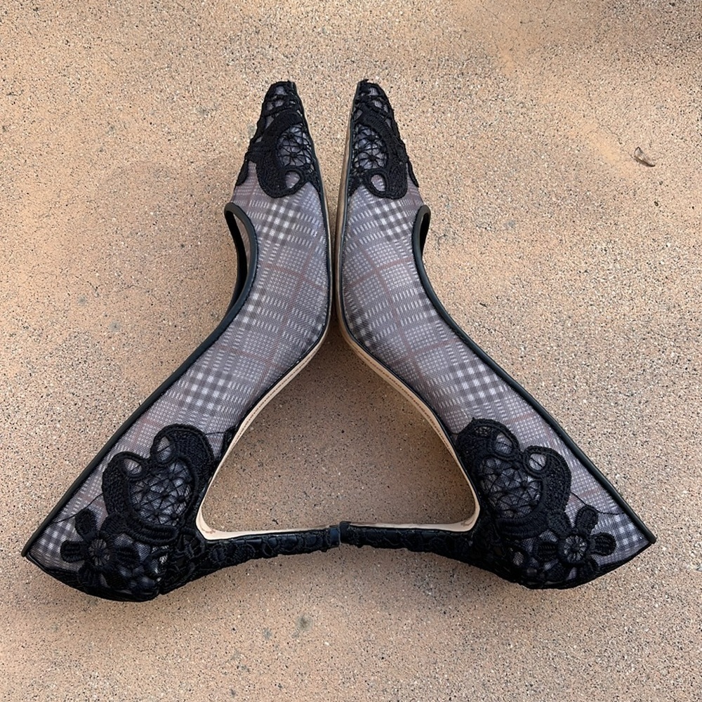 Karl Lagerfeld Paris Black Mesh Lace Rey 2 Sexy Heel Pump Womens Size 9 M - Picture 7 of 12